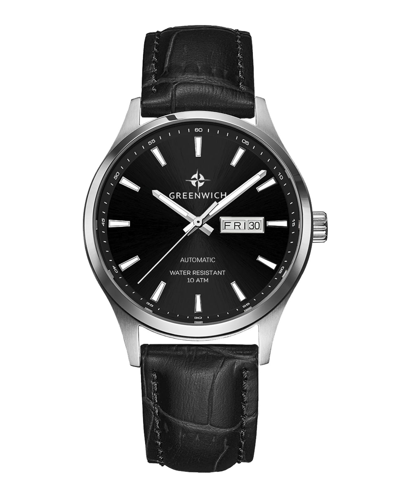 Greenwich Greenwich Good Luck GW 054.11.31  GW 054.11.31 механические мужские часы черный циферблат, браслет кожаный — вид спереди